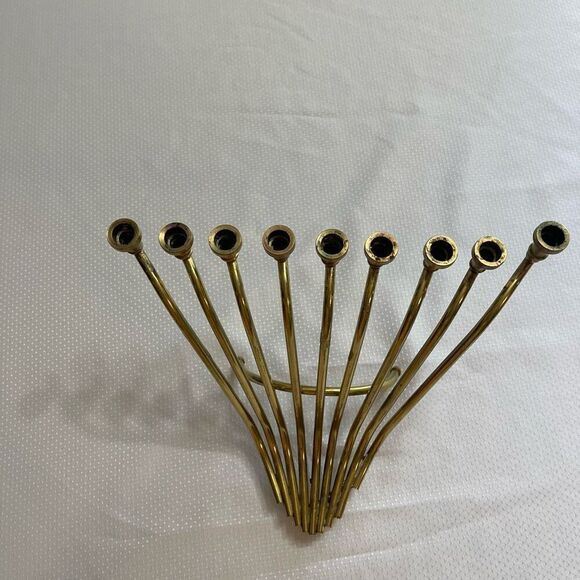 Midcentury Modern Solid Brass Chanukah Menorah Hanukkiah Judaica - Picture 2 of 11